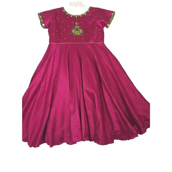 Indian Dress Magenta Full Pullover Silk Dupuoni Beaded Mirrors See Description - Picture 6 of 16